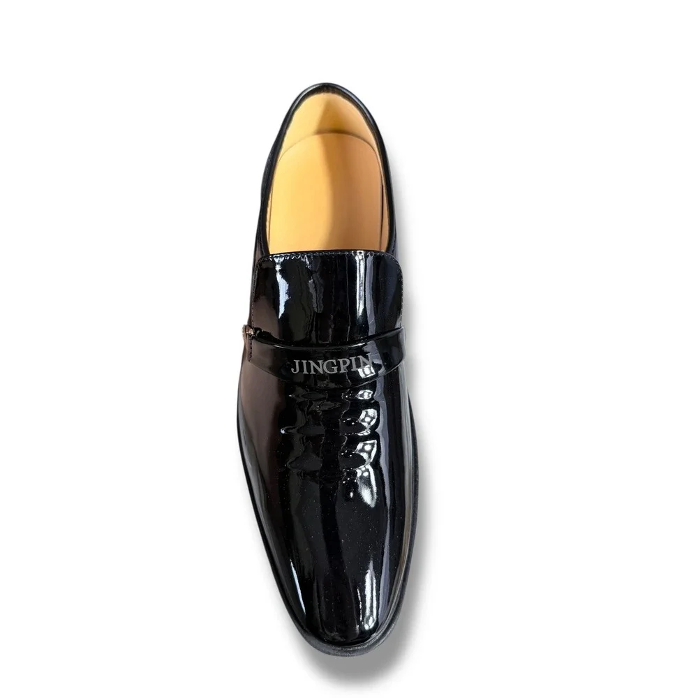 NIB JINGPIN Mens Black Patent Leather Dress Shoes Slip On Loafers Sz 8 US 42 EU